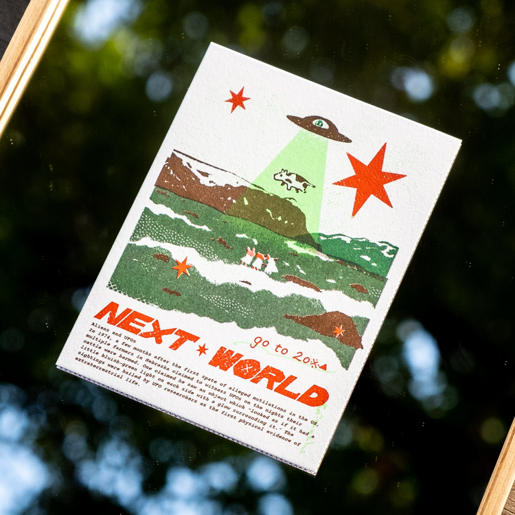 Raimochi｜RISO明信片｜Next world｜綠光幽浮