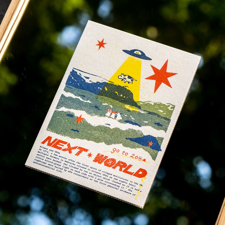 Raimochi｜RISO明信片｜Next world｜深藍幽浮