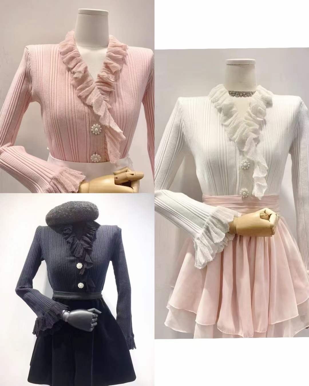 TP22W1248 KNITTED RUFFLES COLLAR SLEEVE JACKET