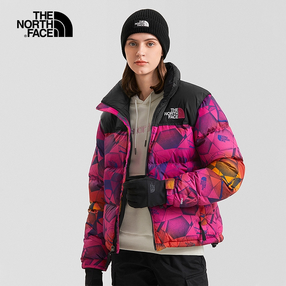 代購 THE NORTH FACE女 滿版印花 防潑水 保暖羽絨外套 粉NF0A5IXK96J DEC