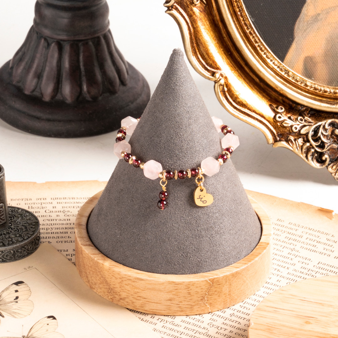 水晶手鍊【稜角-櫻花爛漫】粉水晶+石榴石手鍊