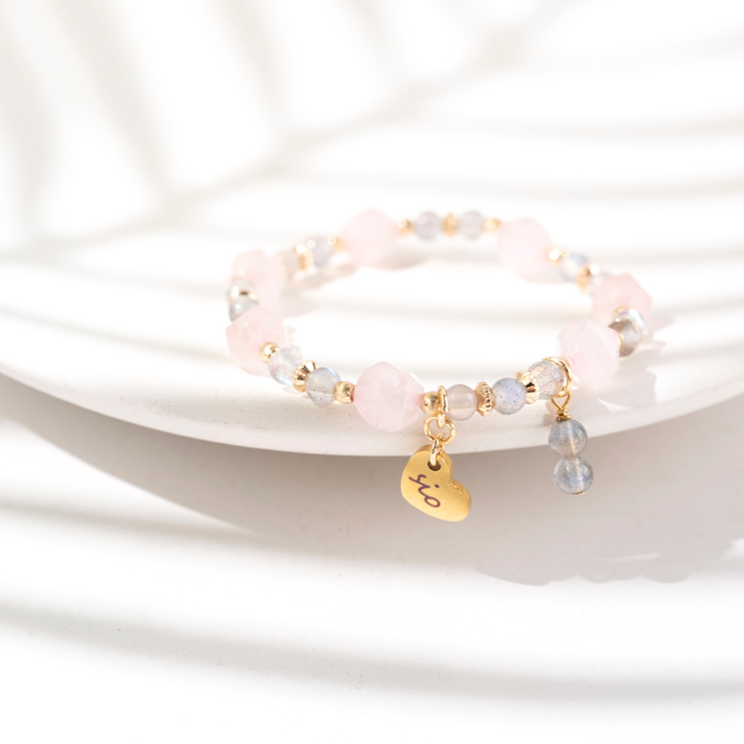 水晶手鍊【稜角-月牙灣】粉水晶+月光石手鍊
