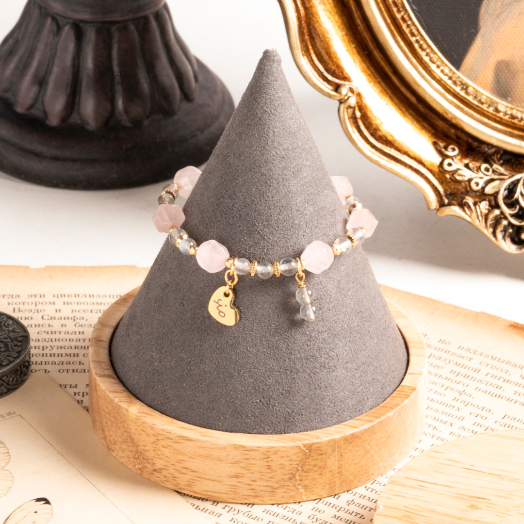 水晶手鍊【稜角-月牙灣】粉水晶+月光石手鍊