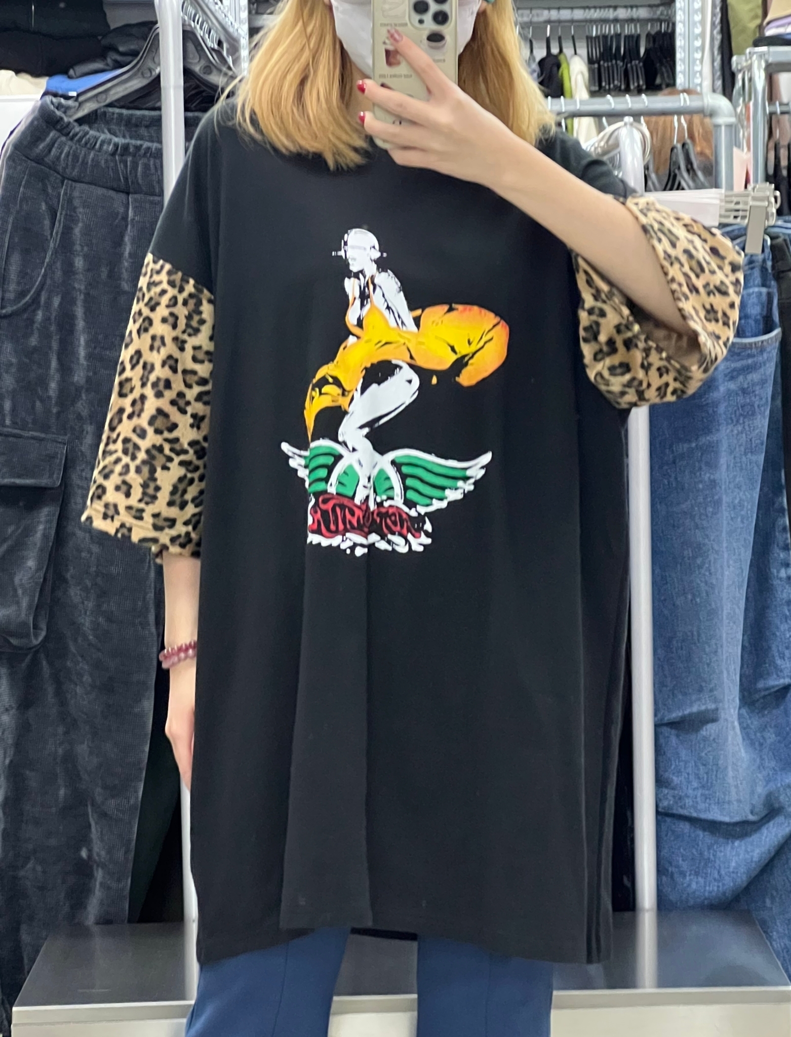 拼袖長身短袖衫 WT05