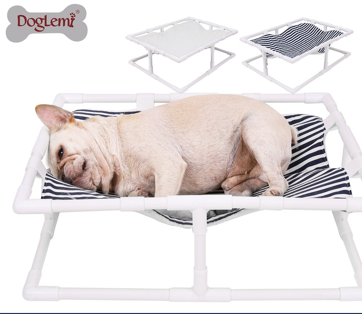 doglemi 升高防潮舒适床垫 摇篮 （蓝色条纹 加绒 )60L*45W*20h cm