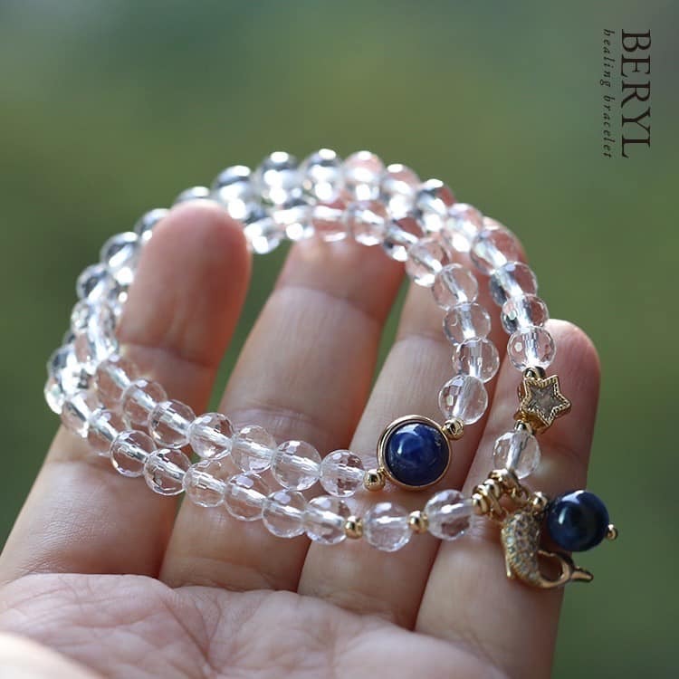 天然白水晶藍晶石雙圈手鍊