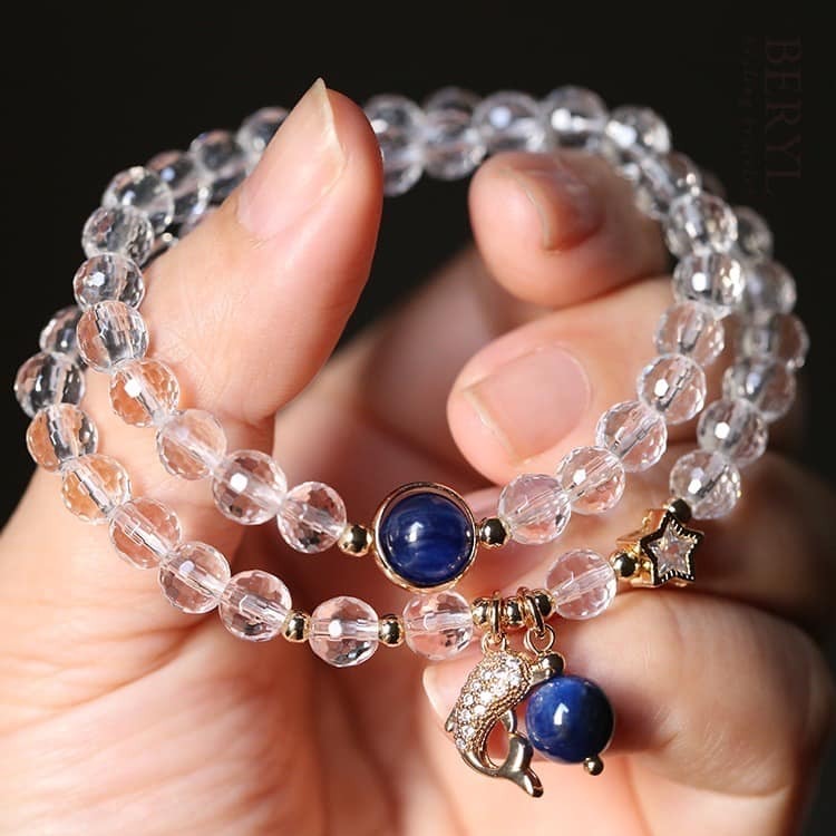 天然白水晶藍晶石雙圈手鍊
