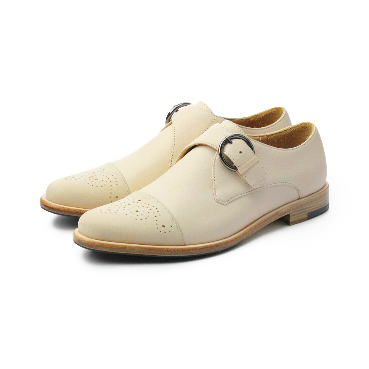 JAZZ M1120 OffWhite Leather Monk-Strap Shoes