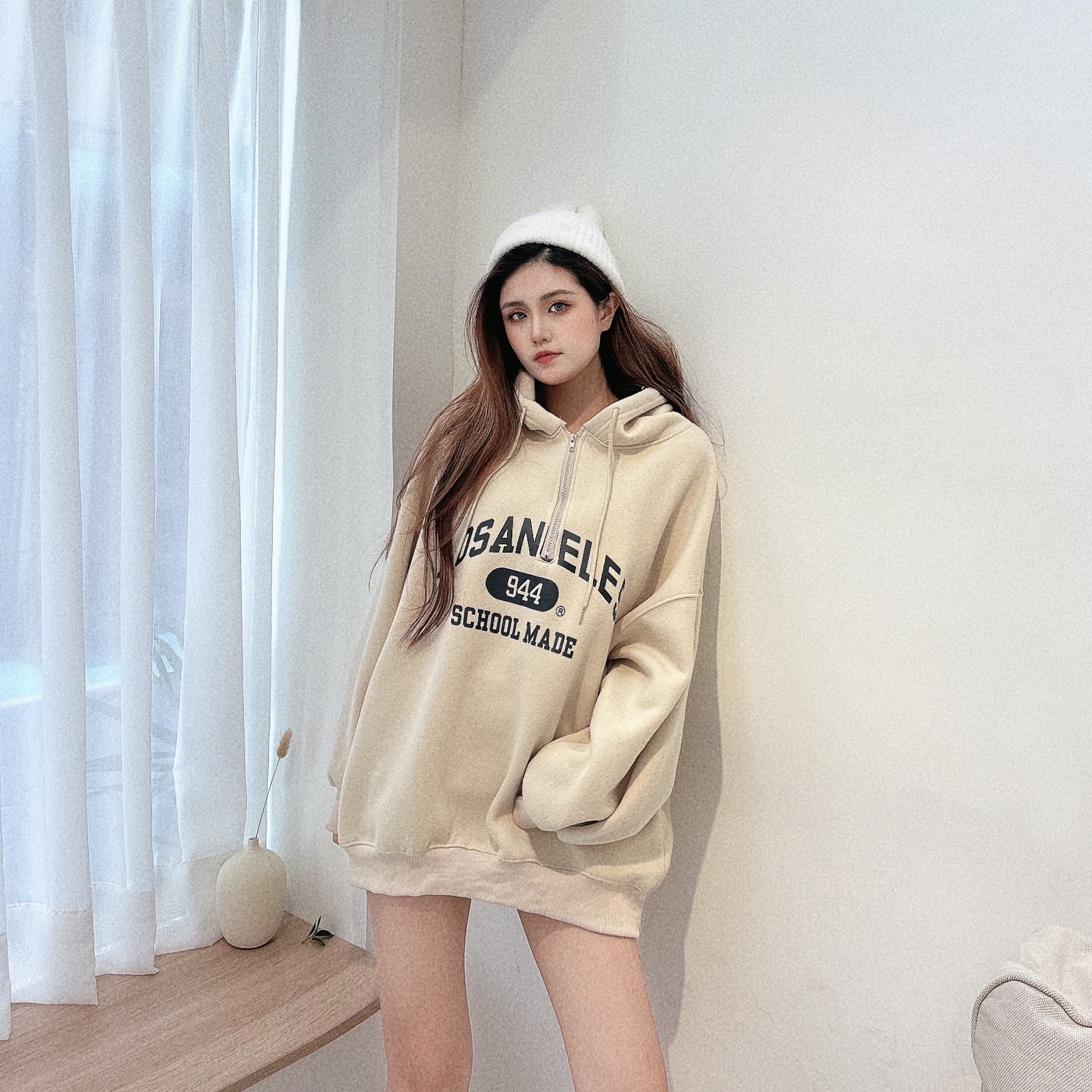 美式拉鍊內刷毛帽T/二色