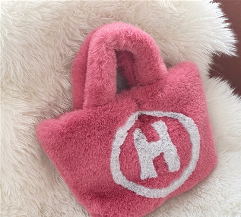 《1501》少女仿兔毛毛H字手拿包