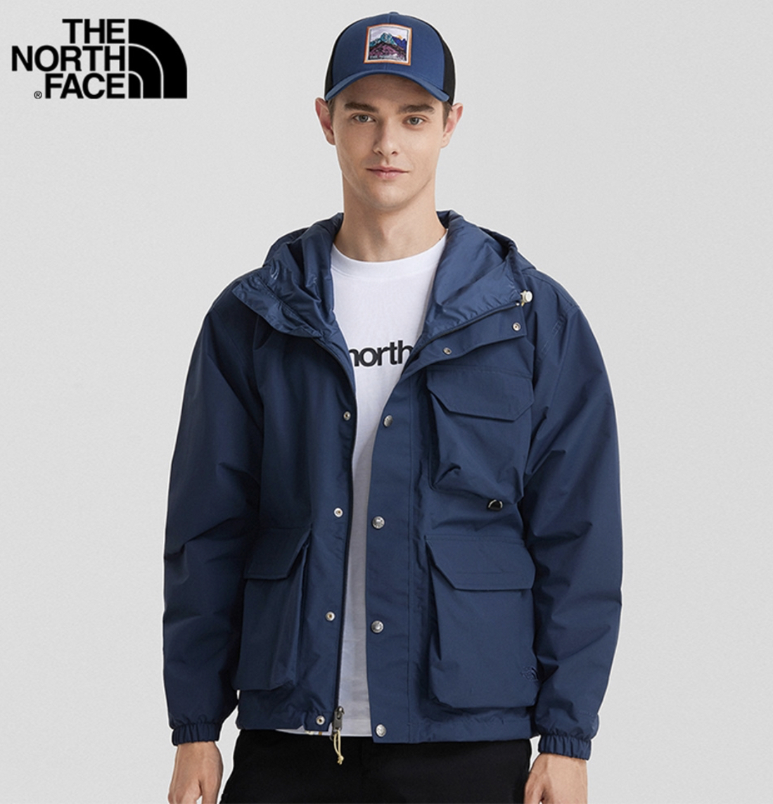 代購 THE NORTH FACE 男 防水透氣多口袋寬鬆連帽衝鋒衣 藍NF0A7W7F8K2 Dec