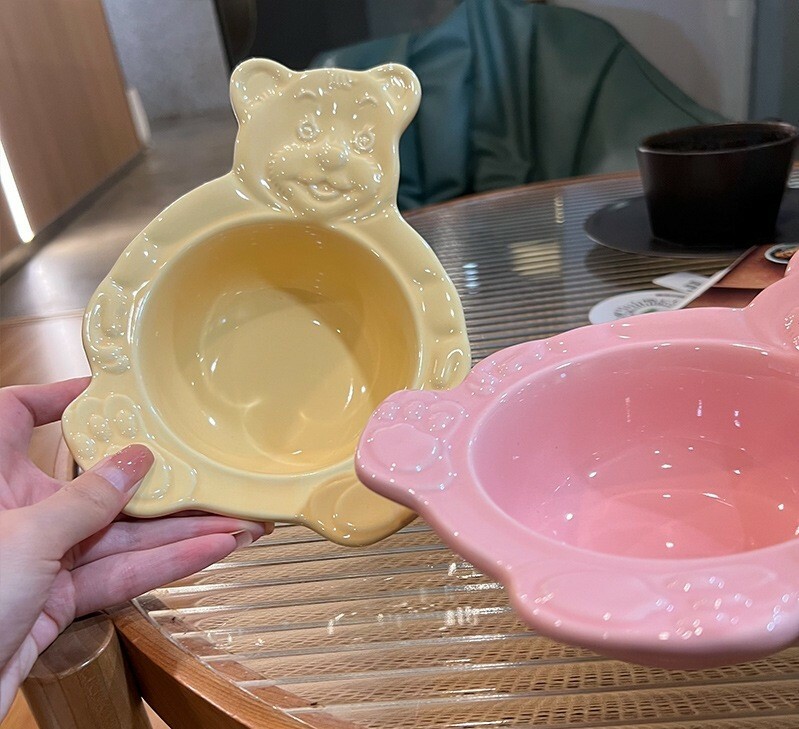 《1505》復古奶油色浮雕小熊燕麥碗