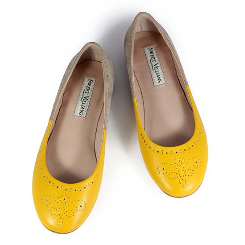 Brogue Leather Ballet Flats W1042A Gold Sand