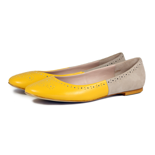 Brogue Leather Ballet Flats W1042A Gold Sand