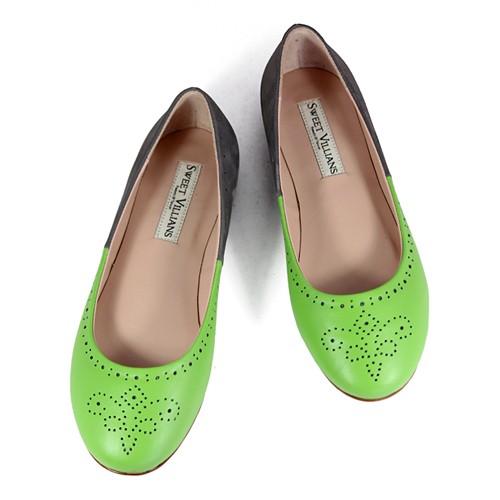 Brogue Leather Ballet Flats W1042A Green Dimgrey
