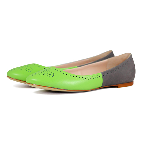 Brogue Leather Ballet Flats W1042A Green Dimgrey