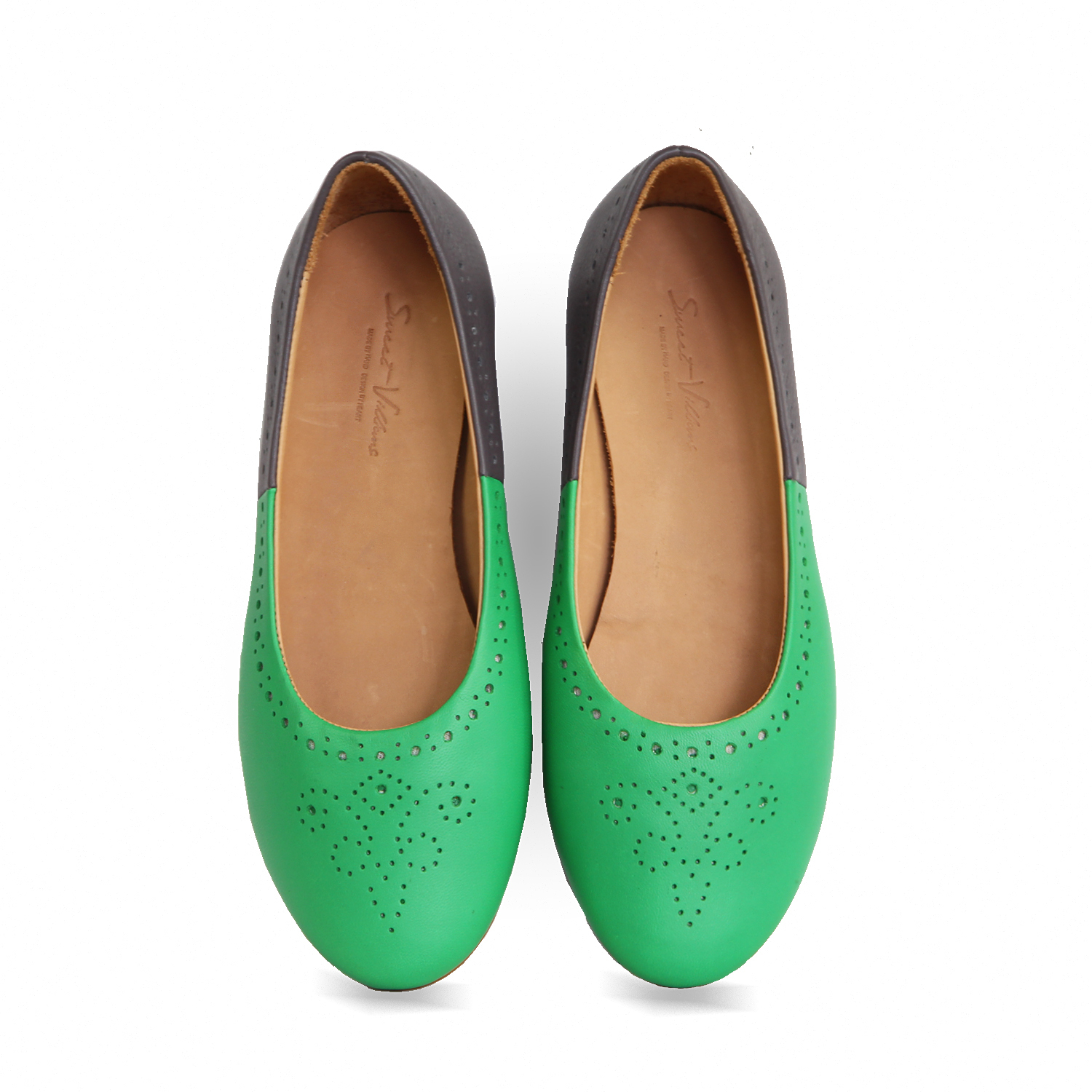 Brogue Leather Ballet Flats W1042A LakeGreen Dimgrey