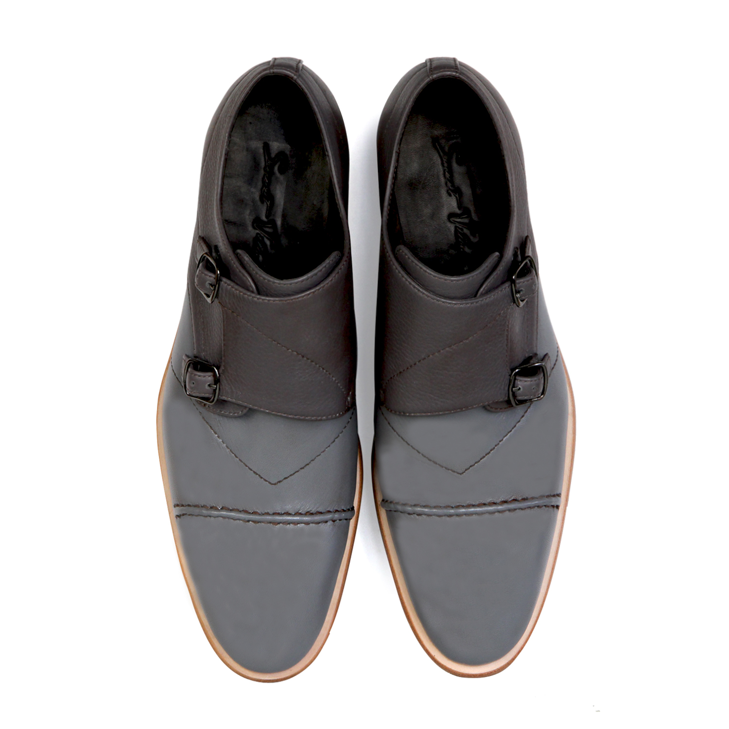 Double Strap Monk Leather Shoes M1195 DarkGrey