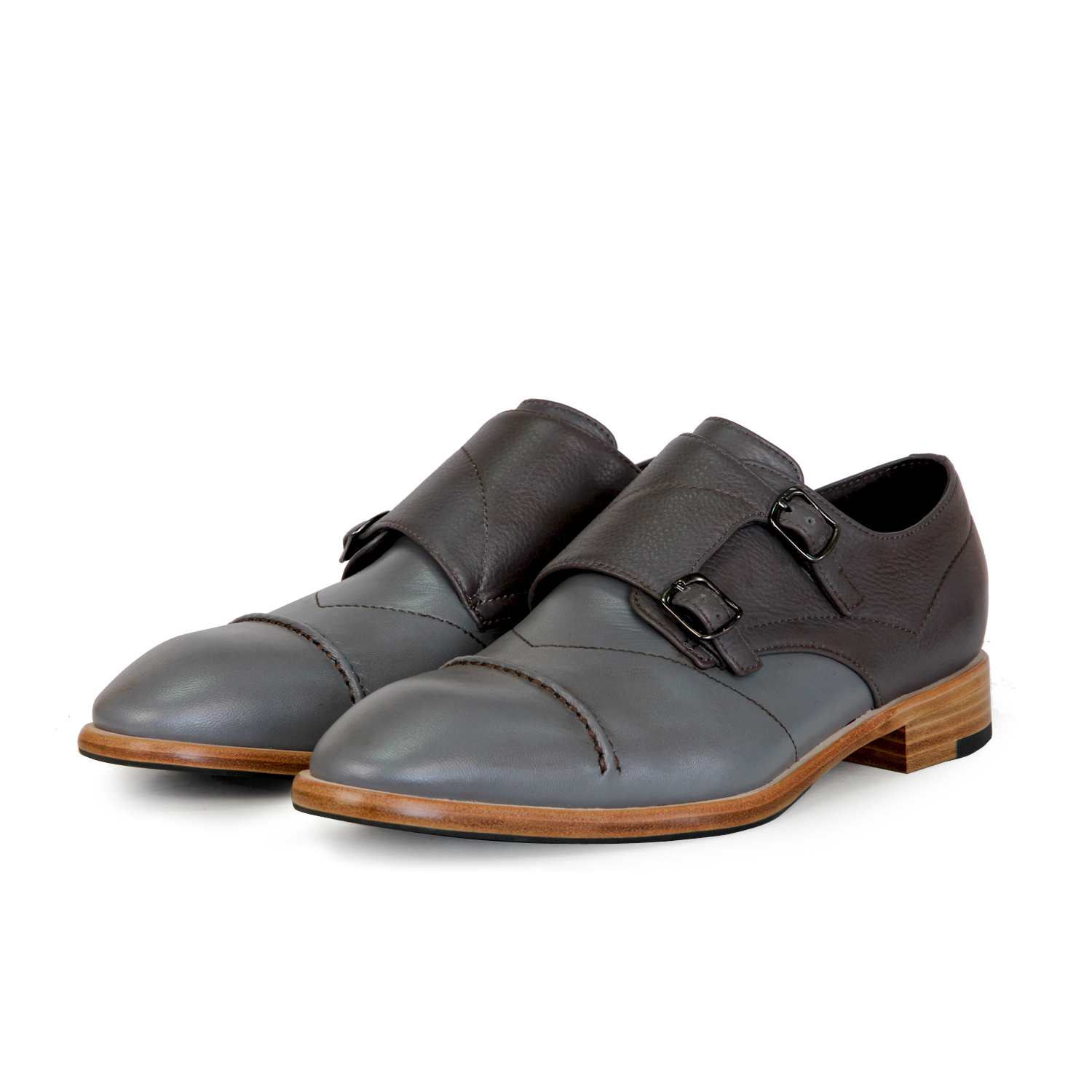 Double Strap Monk Leather Shoes M1195 DarkGrey