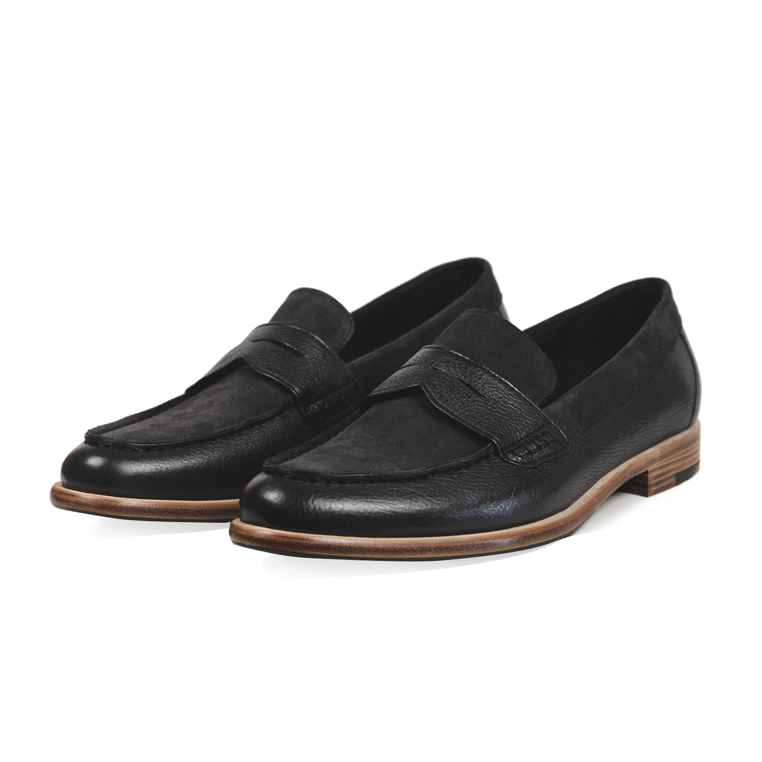 Sweet Villians M1205 Pointy-Toe Leather Penny Loafers DarkGrey