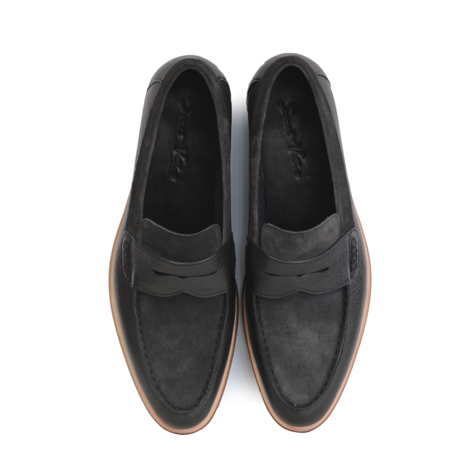 Sweet Villians M1205 Pointy-Toe Leather Penny Loafers DarkGrey