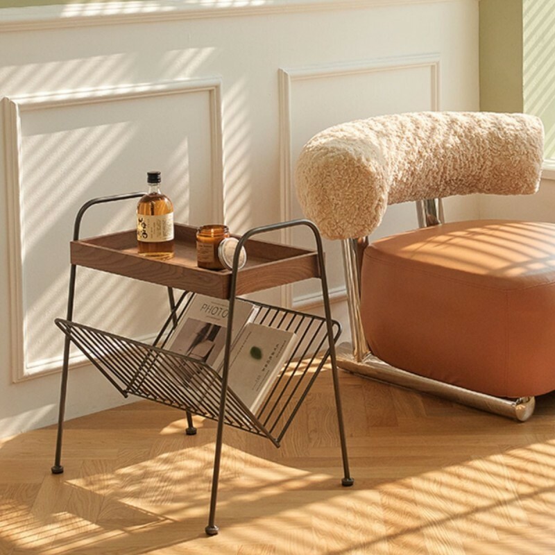 《1508》復古桃木色鐵藝雜誌架玄關邊桌