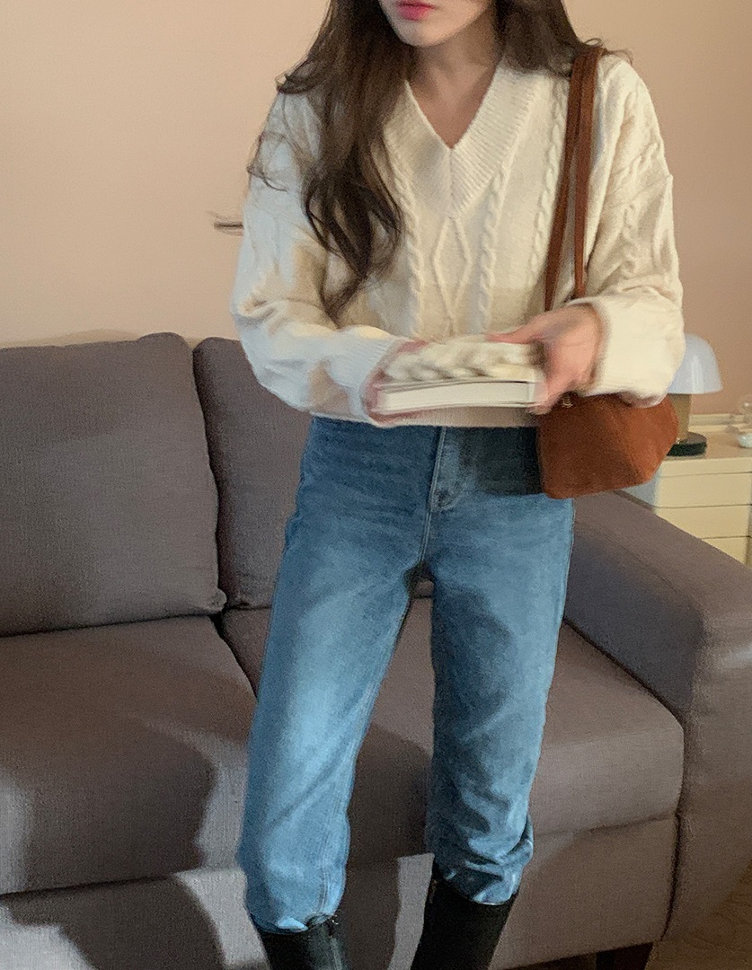 韓國Dejou授權 小性感魅力五色麻花V領針織衫