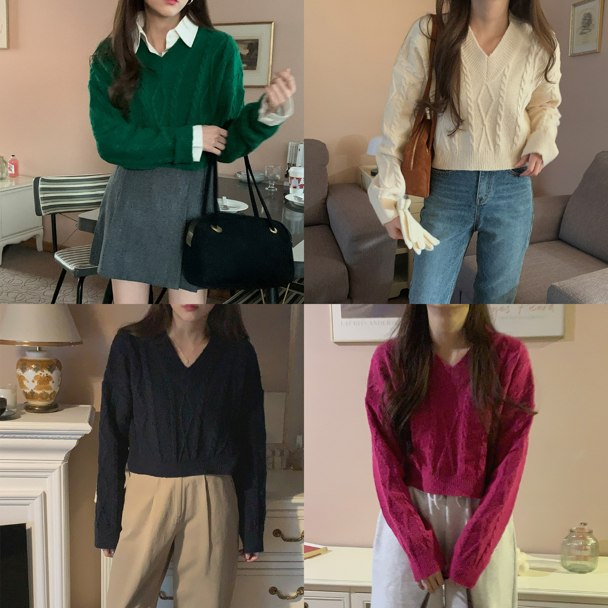 韓國Dejou授權 小性感魅力五色麻花V領針織衫