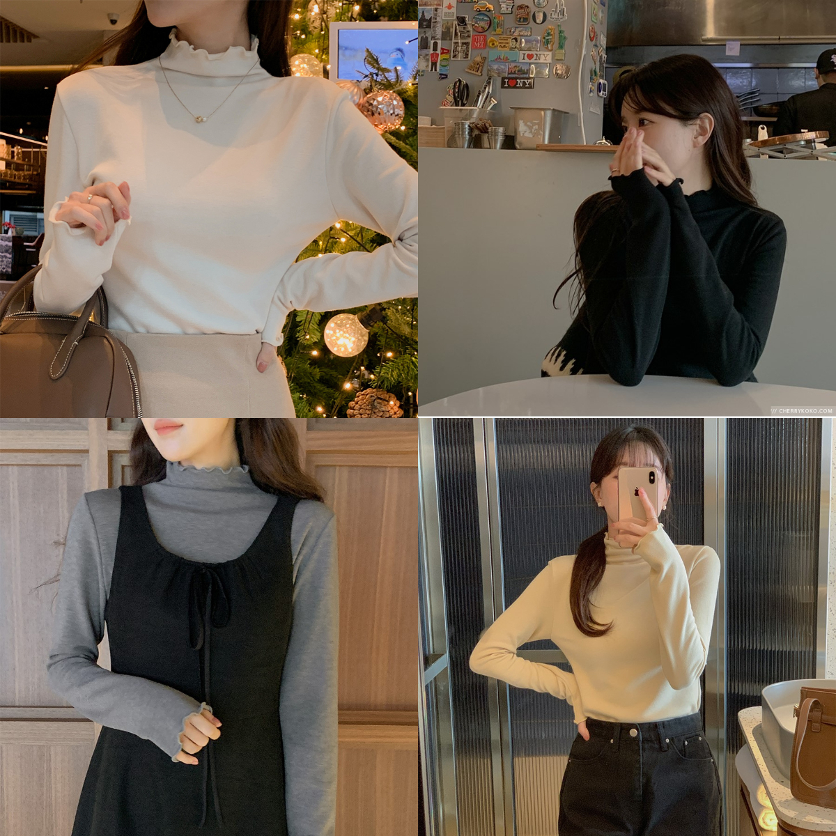 韓國Cherrykoko授權 浪漫心情雲朵木耳邊高領上衣【MADE, CRKO】系列