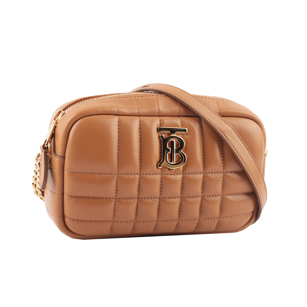 【BURBERRY】Lola 縫線小羊皮迷你相機包(楓葉棕)