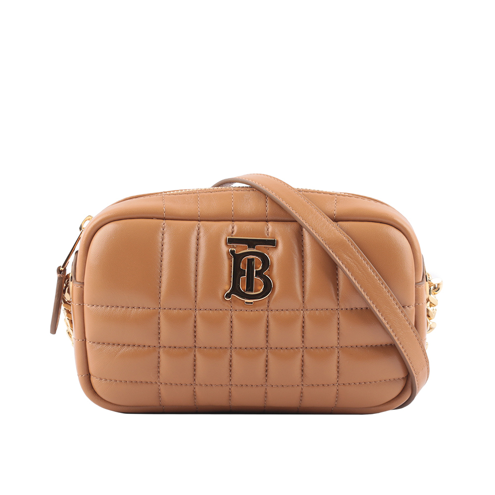 【BURBERRY】Lola 縫線小羊皮迷你相機包(楓葉棕)