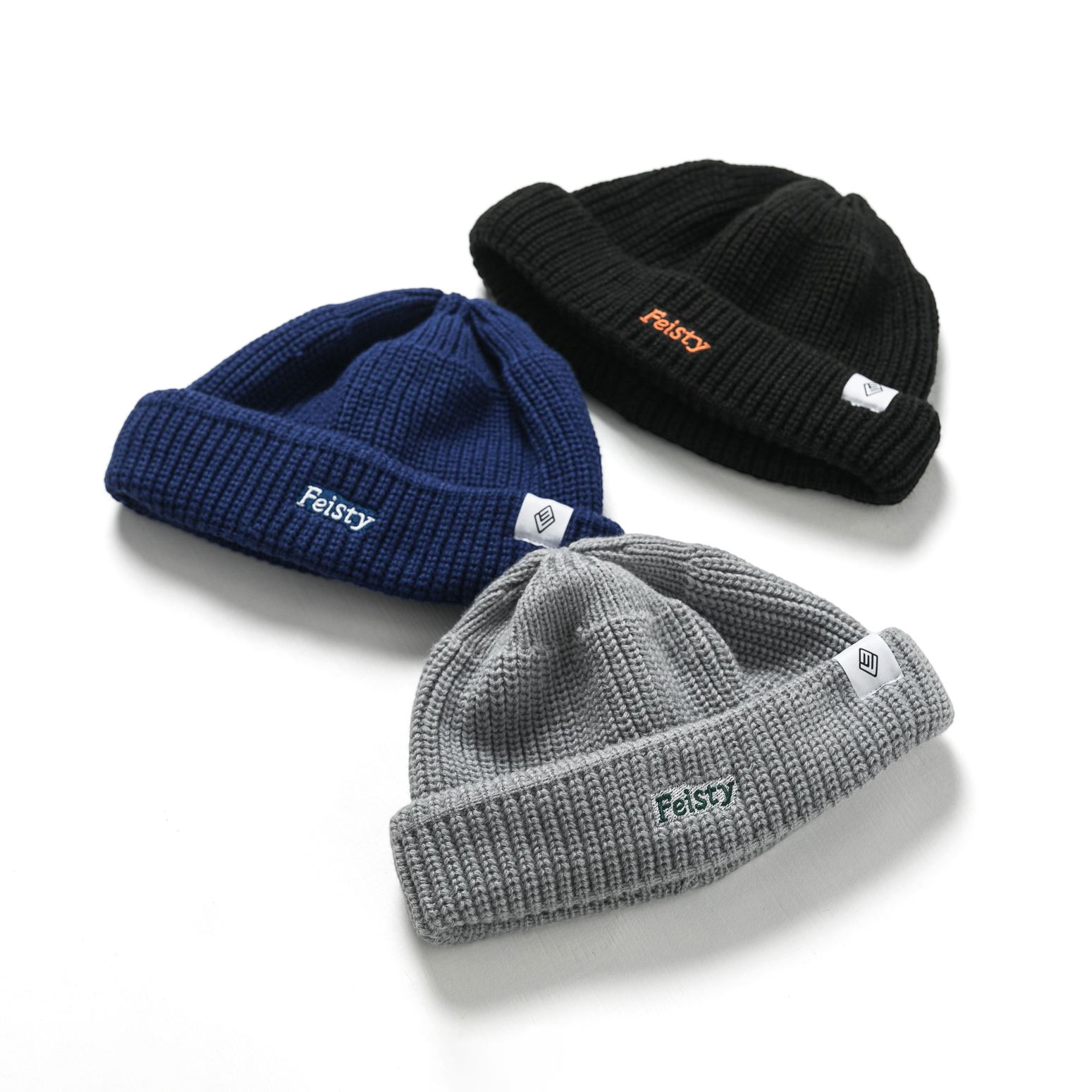 FEISTY CLASSIC AROCSS LOGO BEANIE 經典電繡毛帽 灰色 藍色 黑色  FS-CP-17 18 19 [台灣現貨]