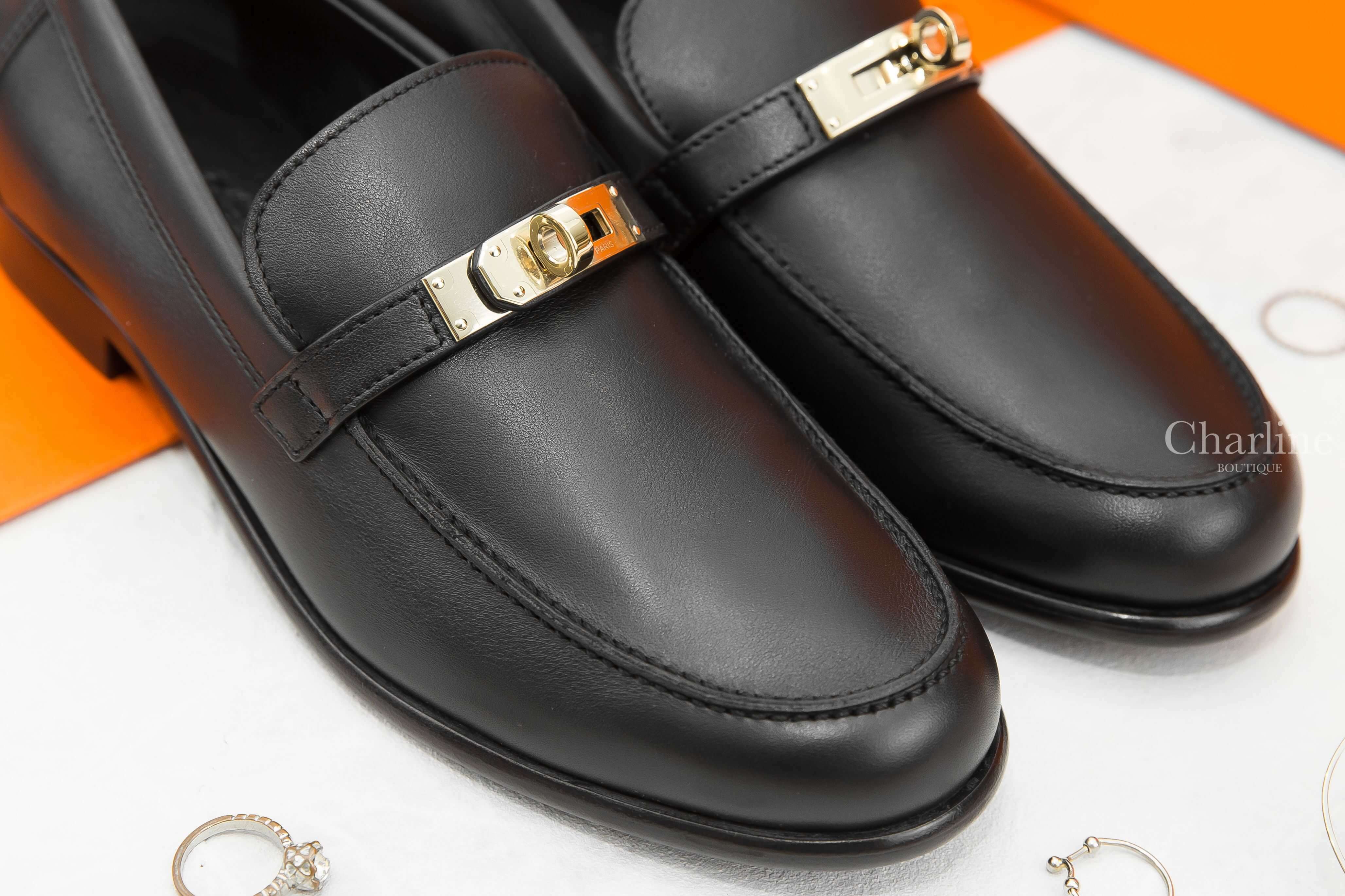 Hermès Destin Loafer 黑色淡金釦小牛皮樂福鞋