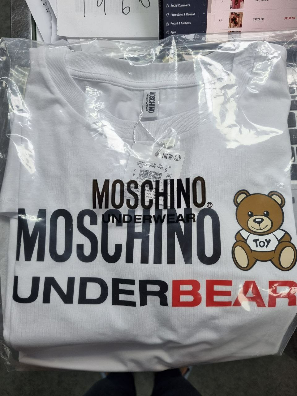 [S] MOSCHINO UNDER BEAR PRINT SHORT SLEEVE T-SHIRT DRESS,WHITE, ZUT1910-9003-0001 (SM394)