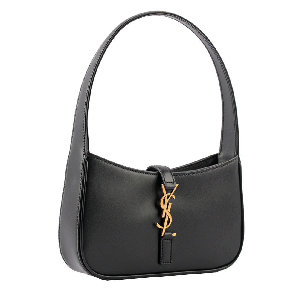 【YSL/ Saint Laurent Paris】LE 5 A 7 光滑小牛皮迷你肩背Hobo包(黑色)