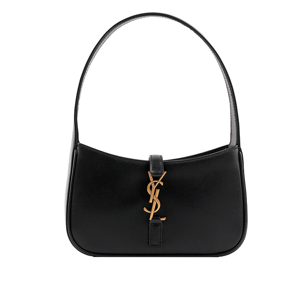 【YSL/ Saint Laurent Paris】LE 5 A 7 光滑小牛皮迷你肩背Hobo包(黑色)
