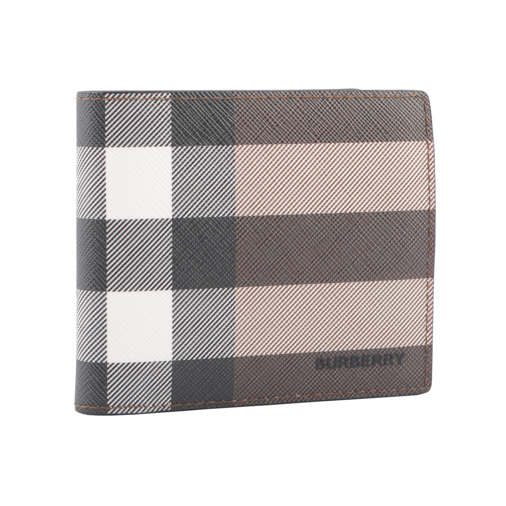 【BURBERRY】環保帆布大格紋零錢袋對開短夾(暗樺木棕色)