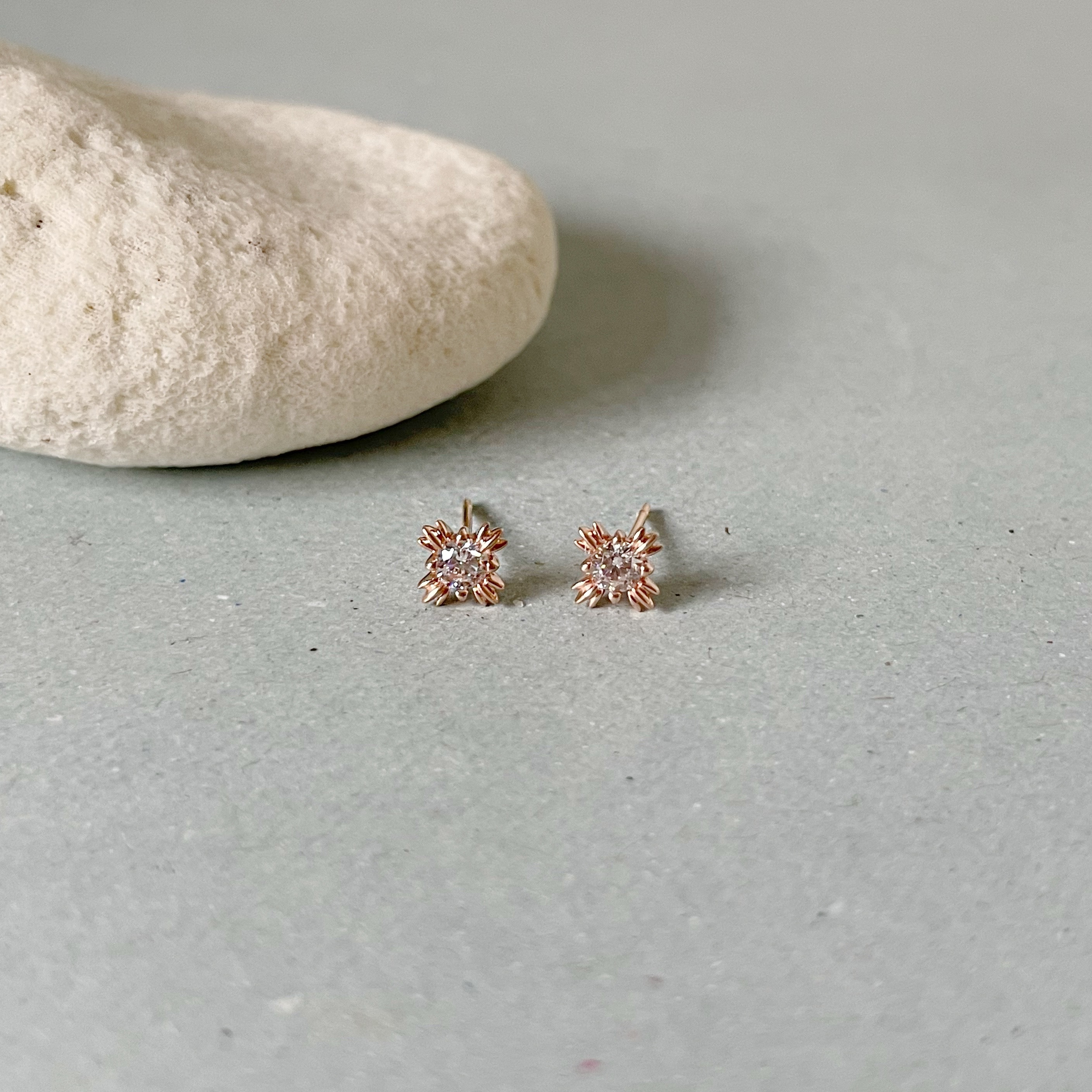 10K歐風方形鋯石耳環