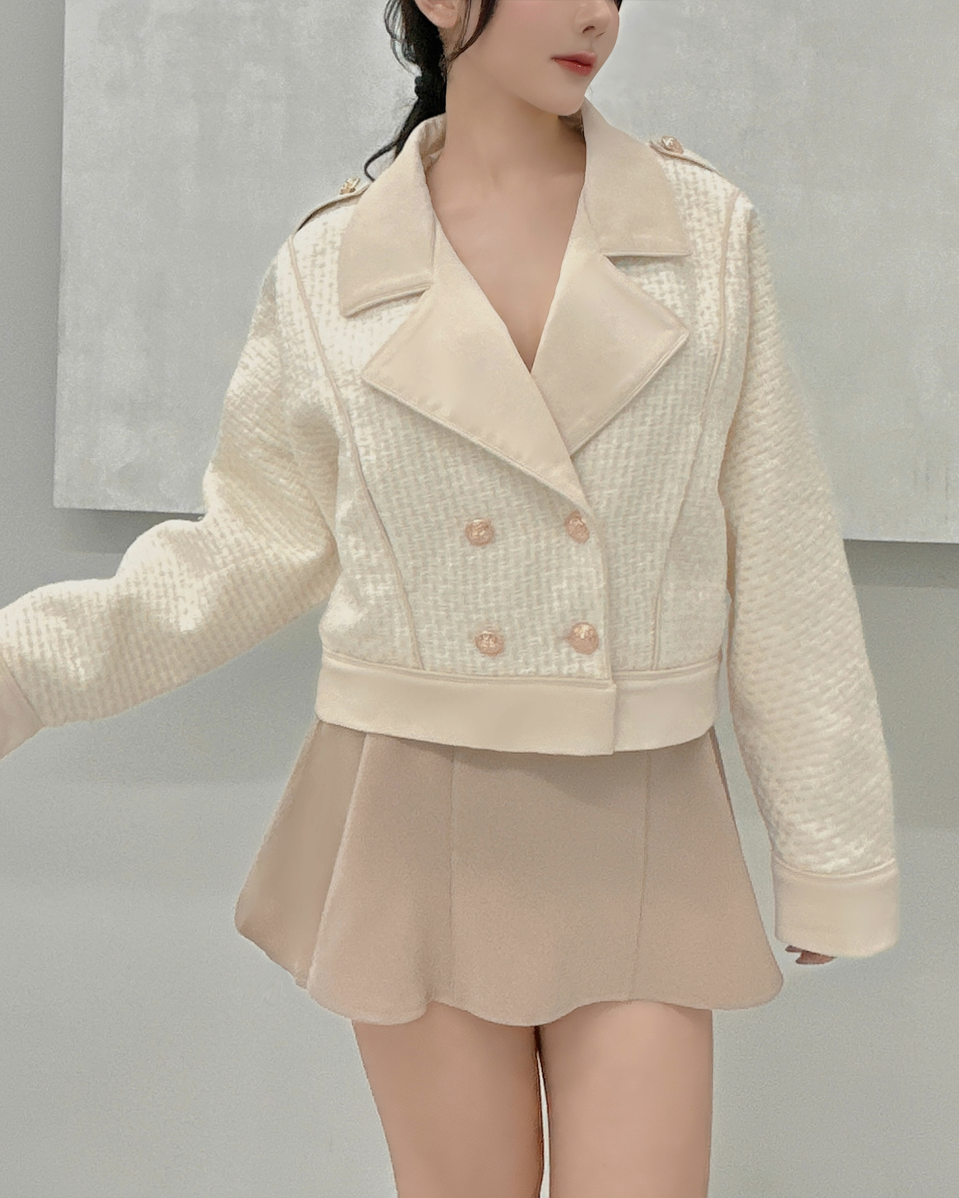 ⭒訂製-奶茶皮革小香編織外套