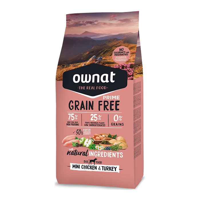 OWNAT PRIME 無穀物狗糧 - (⼩顆粒) 放牧雞⾁與火雞【腌尖挑嘴配方】3kg