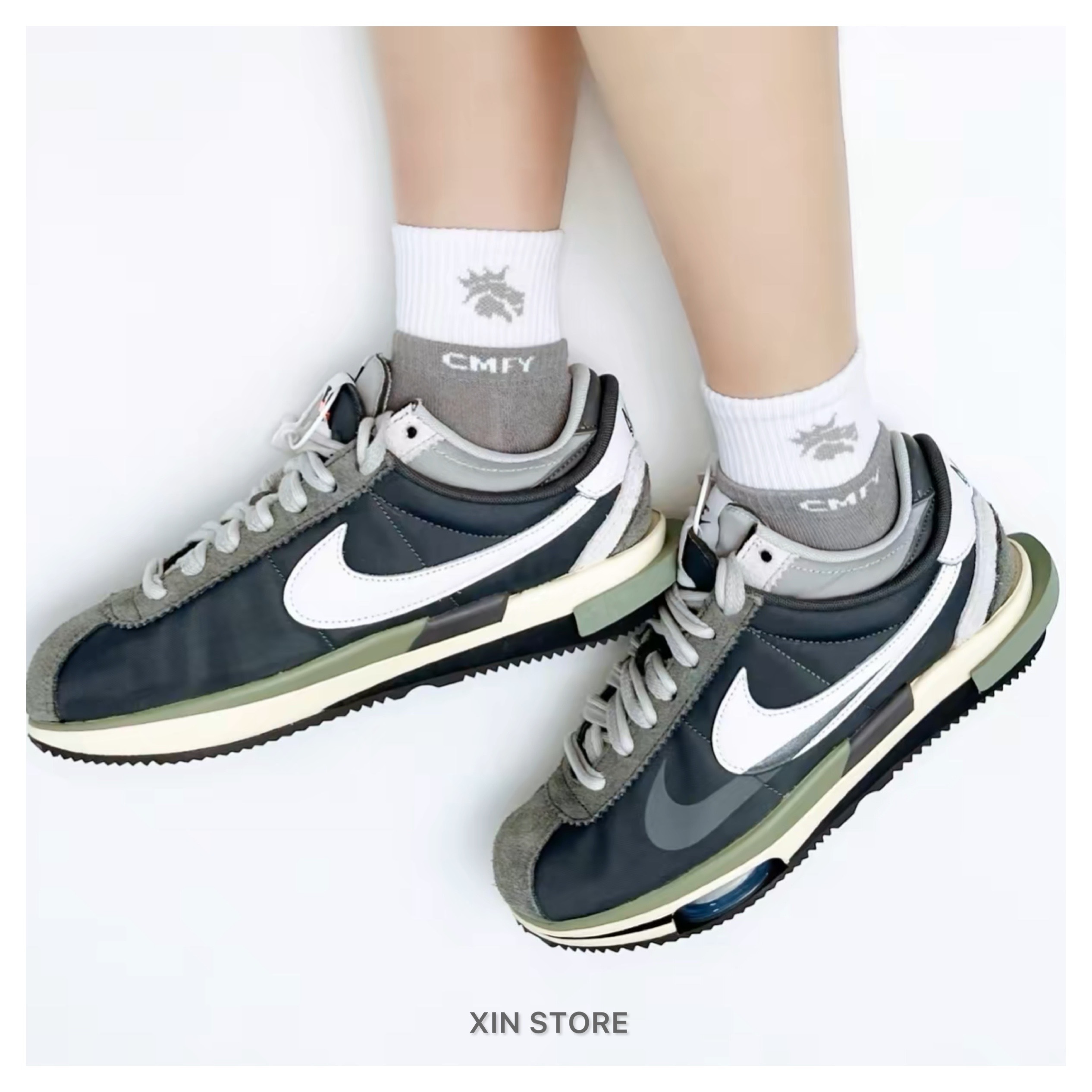 Sacai X Nike Zoom Cortez 聯名雙勾麂皮氣墊阿甘解構煙霧灰