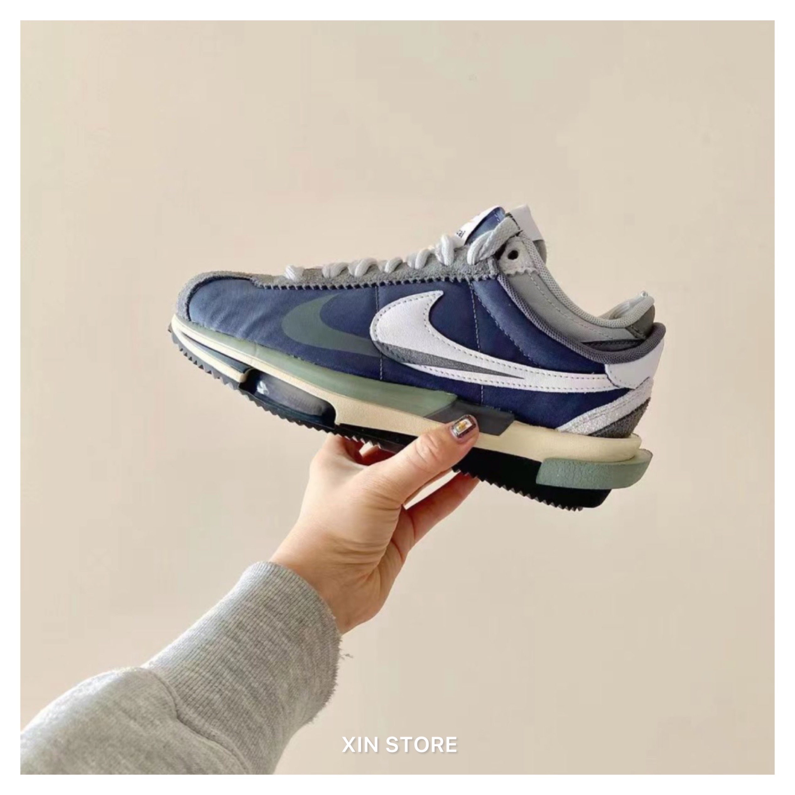 Sacai X Nike Zoom Cortez 聯名雙勾麂皮氣墊阿甘解構煙霧灰