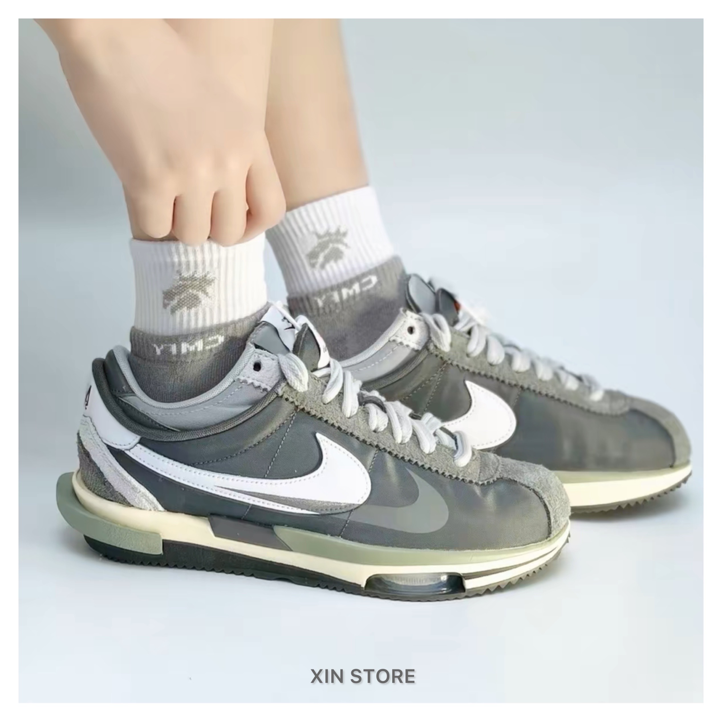 Sacai X Nike Zoom Cortez 聯名雙勾麂皮氣墊阿甘解構煙霧灰