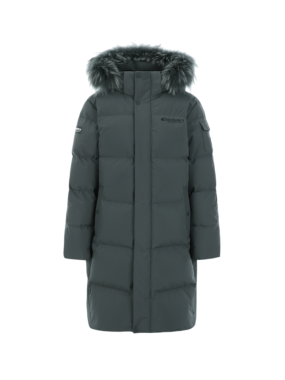 Discovery Gosh 鵝絨長款外套 大衣 灰綠色 男款