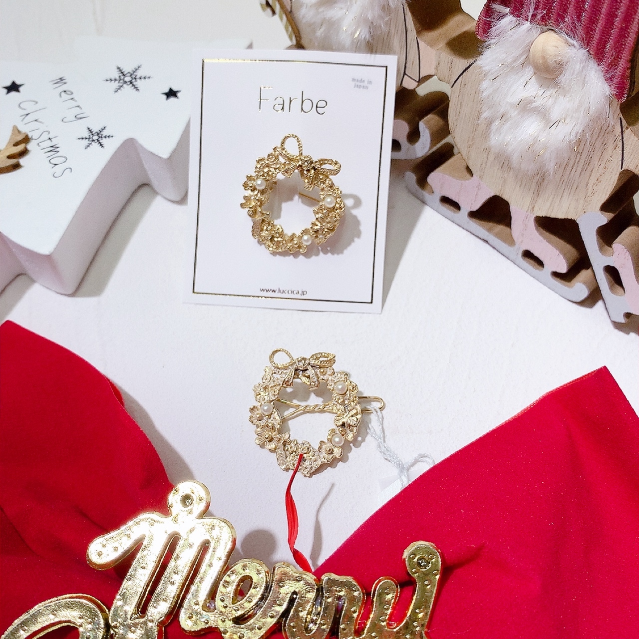 Farbe 蝴蝶結花圈髮夾/心口針