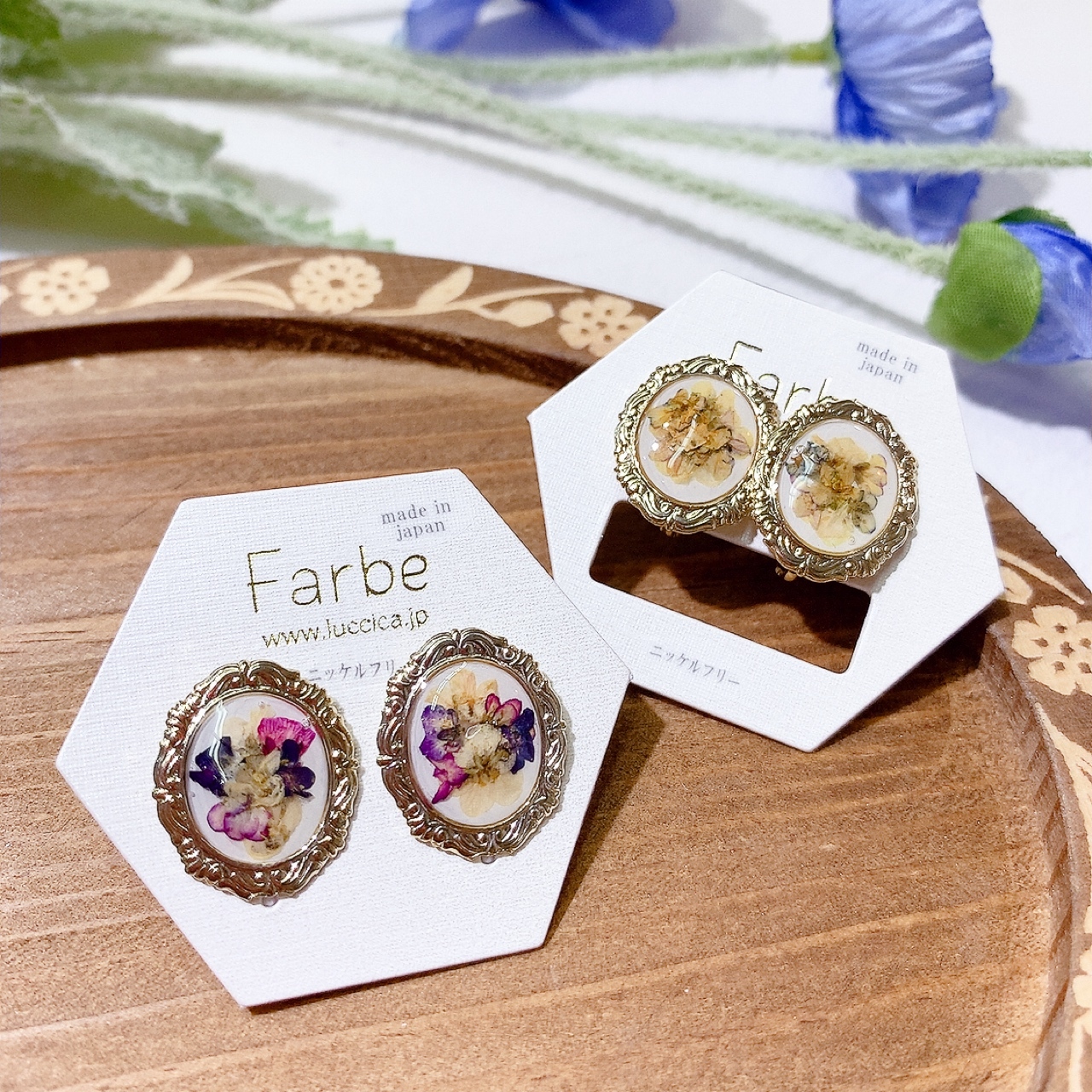 Farbe 金屬框乾花耳環