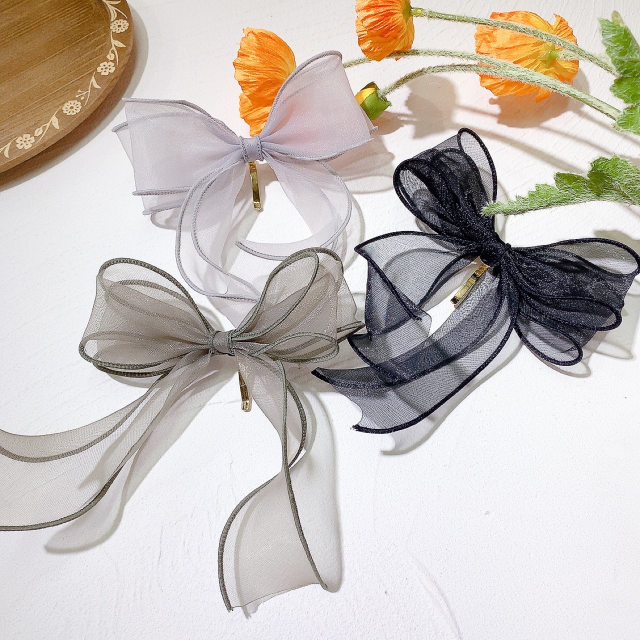 日本仙氣網紗大蝴蝶結髮圈插