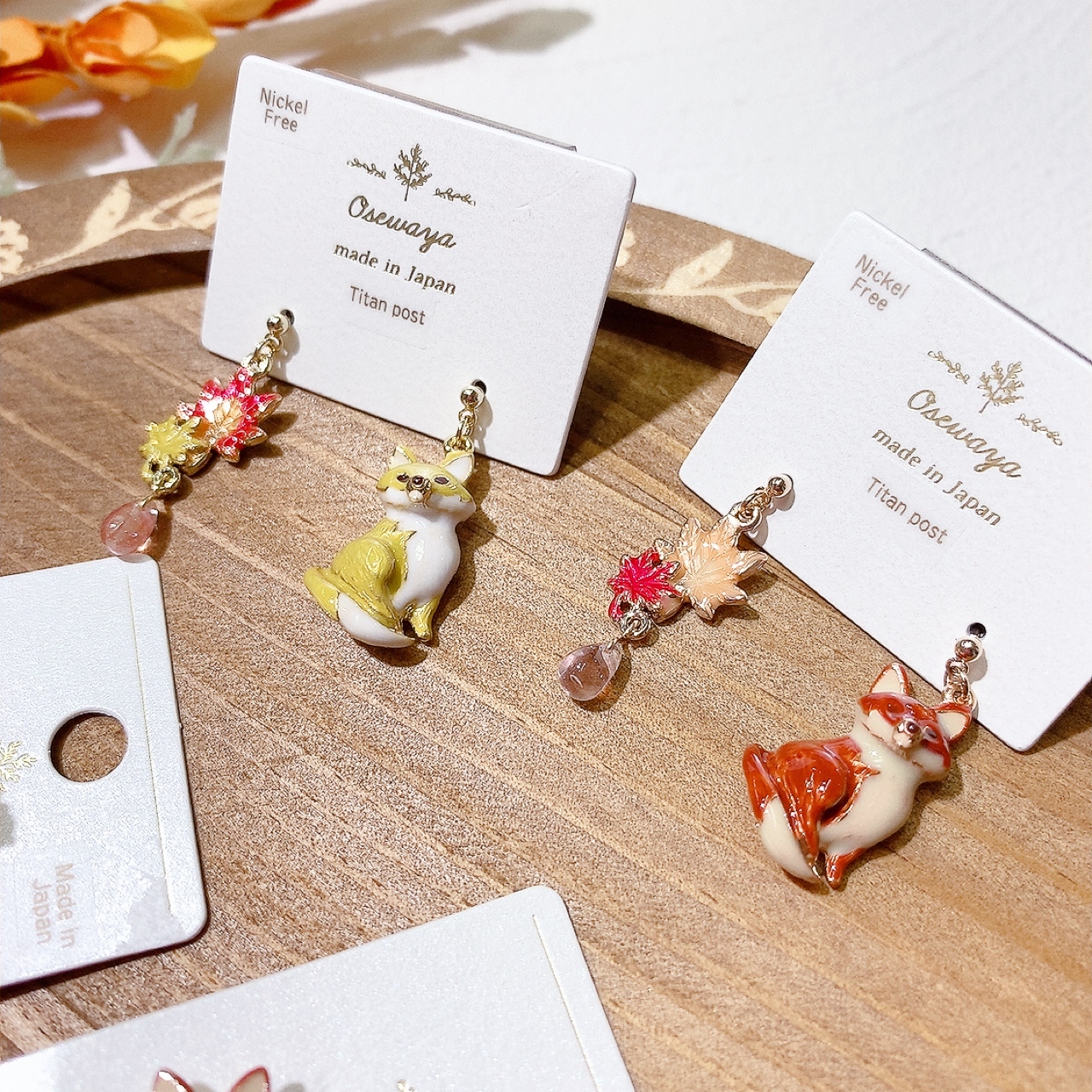 狐狸與紅葉耳環髮夾