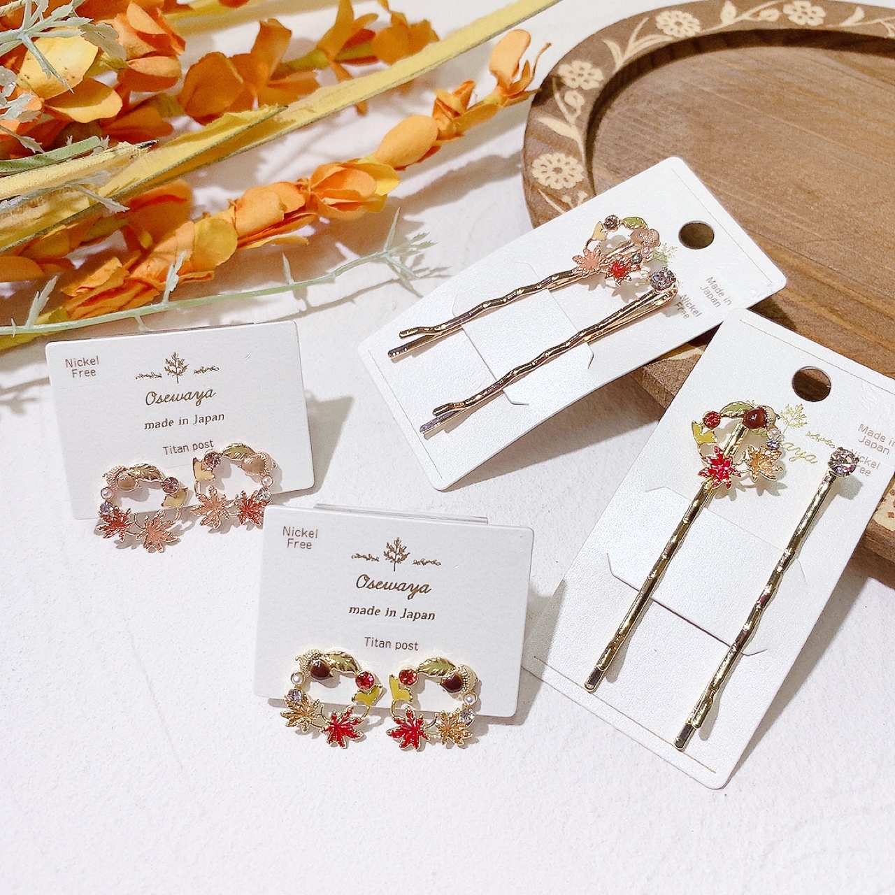 紅葉花圈耳環/髮夾