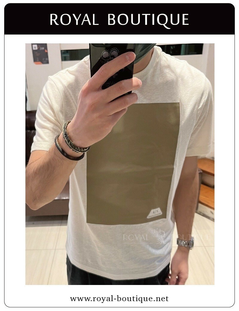Armani Exchange 雙色拼接方塊圖形印刷短T